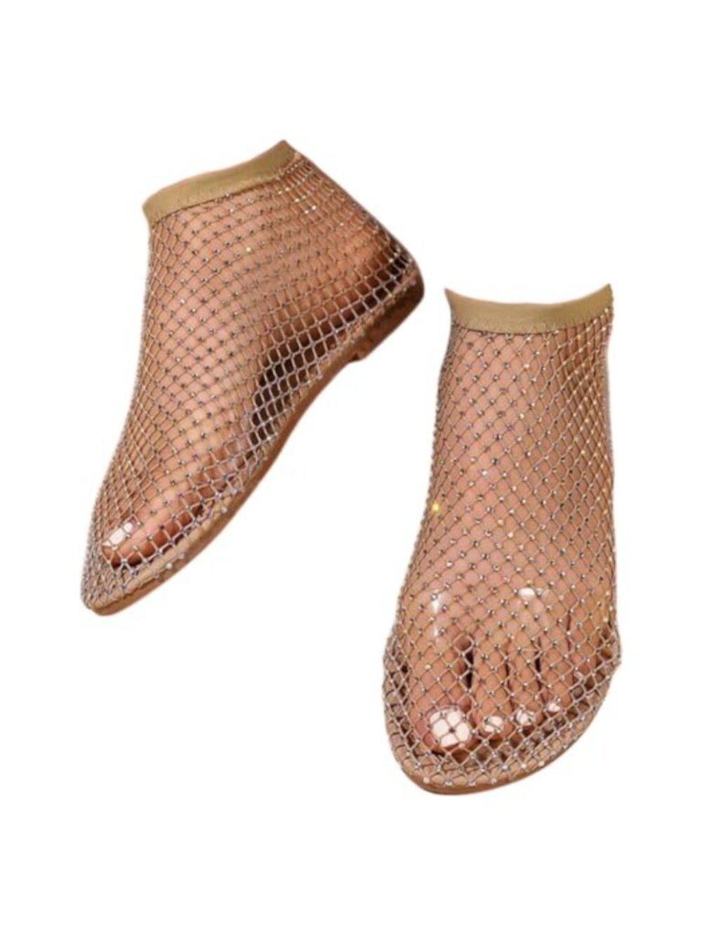 Mesh Flats Fishnet Rhinestone Slip On Low Heel Women's Sandals